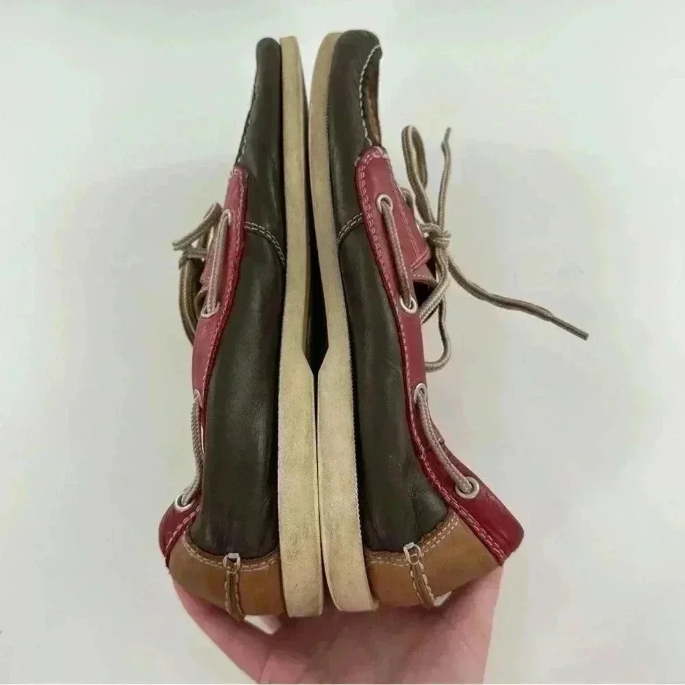 J Murphy mens boat shoes size 10 red brown leather preppy nautical